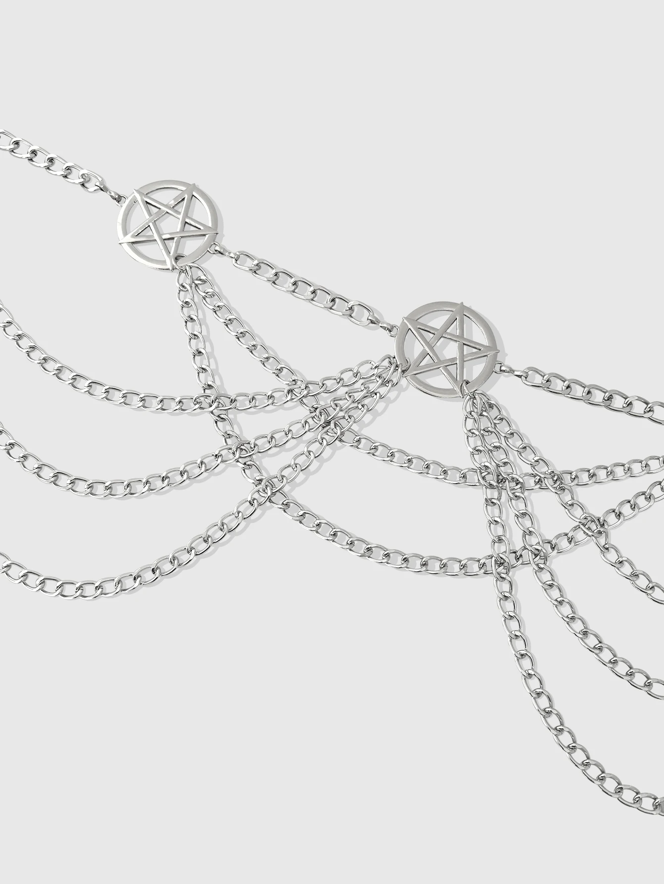 HERSHINE Women's Fashion Silver Hollowed-out Five-pointed Star Waist Chain, Y2K Gothic Punk Rock Hip Hop Accessory，spring，summer