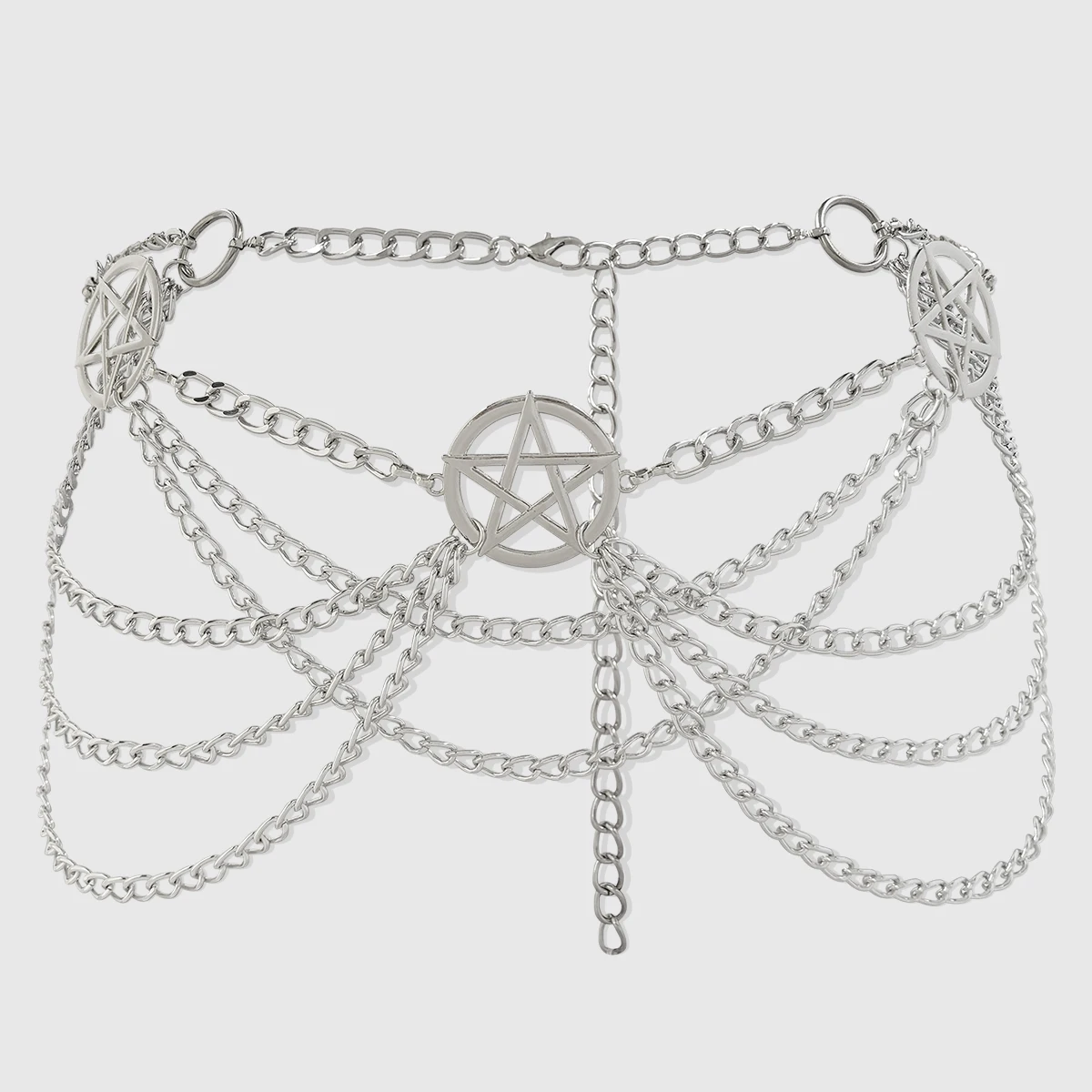 HERSHINE Women's Fashion Silver Hollowed-out Five-pointed Star Waist Chain, Y2K Gothic Punk Rock Hip Hop Accessory，spring，summer