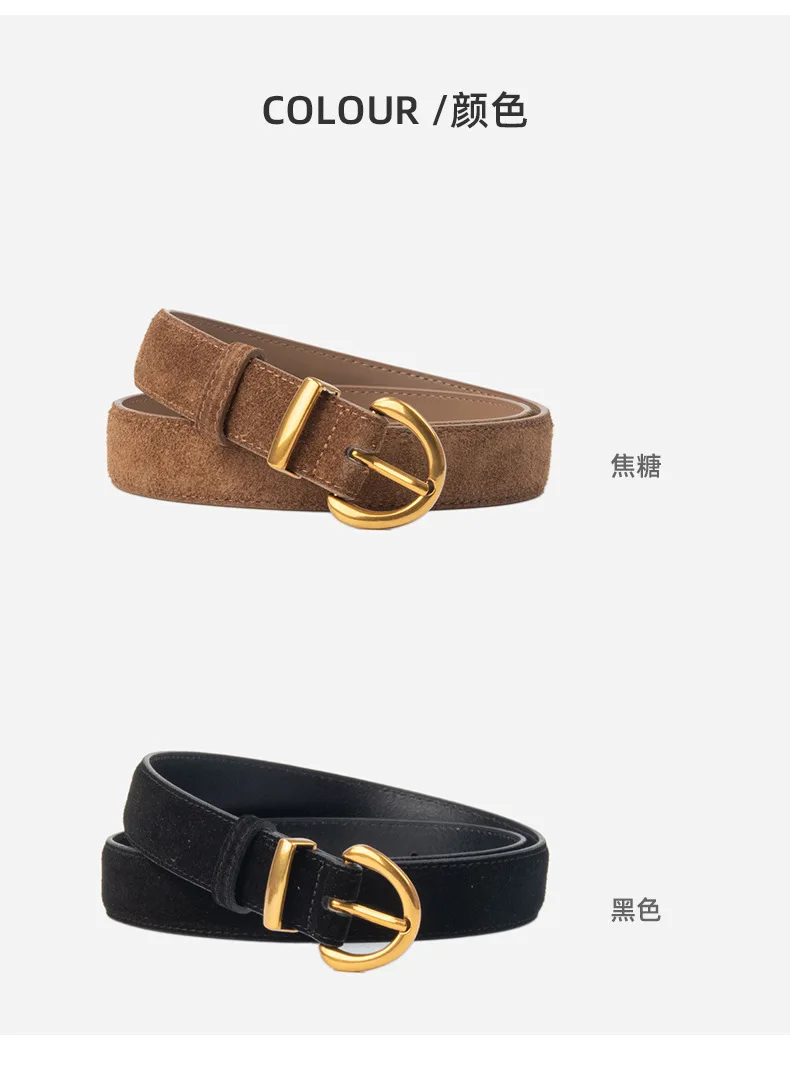 Women Luxury Design Suede Leather Belt Casual Versatile Business Waist Strap Trendy Pin Buckle Waistband