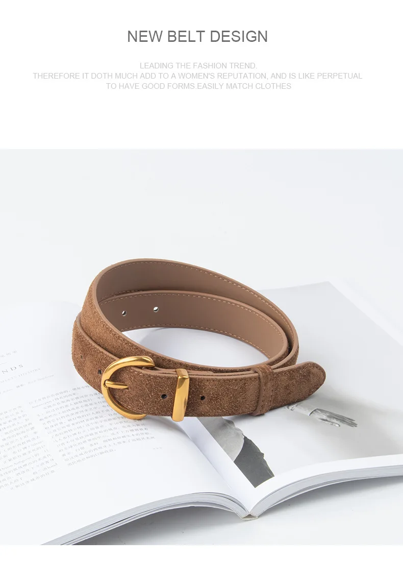 Women Luxury Design Suede Leather Belt Casual Versatile Business Waist Strap Trendy Pin Buckle Waistband