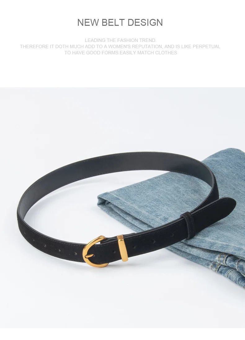 Women Luxury Design Suede Leather Belt Casual Versatile Business Waist Strap Trendy Pin Buckle Waistband