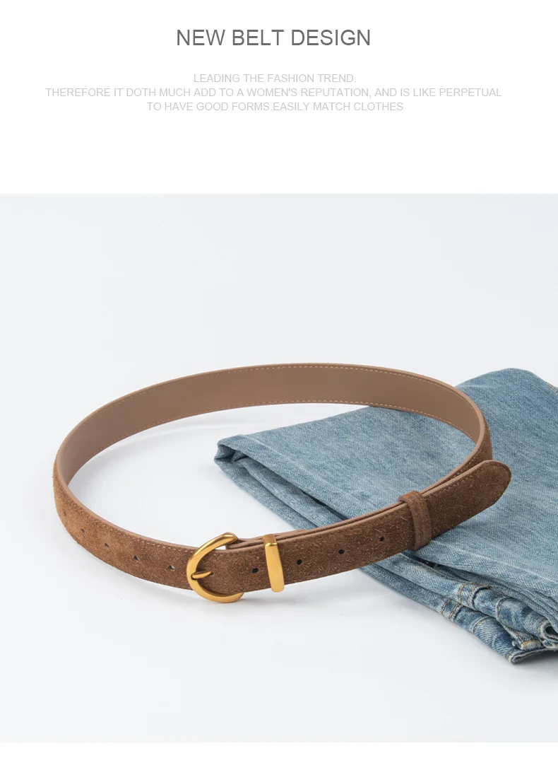 Women Luxury Design Suede Leather Belt Casual Versatile Business Waist Strap Trendy Pin Buckle Waistband
