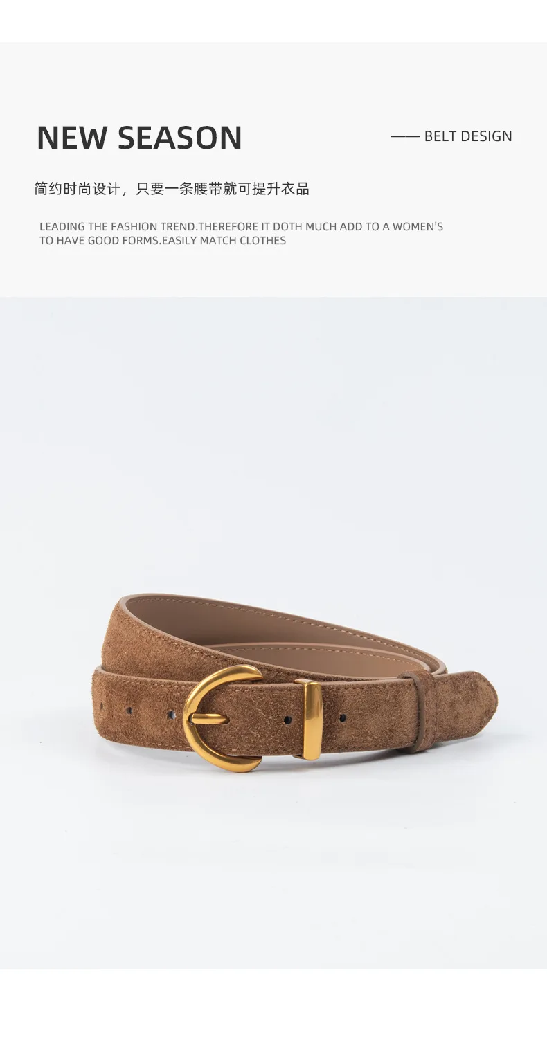 Women Luxury Design Suede Leather Belt Casual Versatile Business Waist Strap Trendy Pin Buckle Waistband