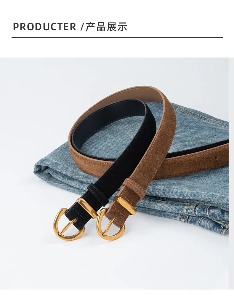 Women Luxury Design Suede Leather Belt Casual Versatile Business Waist Strap Trendy Pin Buckle Waistband