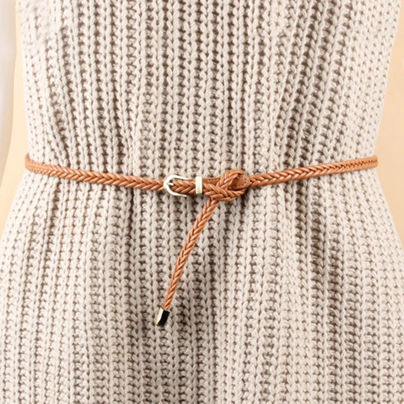Vintage Woven Belt Women Korean Adjustable Thin Waistband Female Lady Dress Coat Decorative Colorful Waist Straps