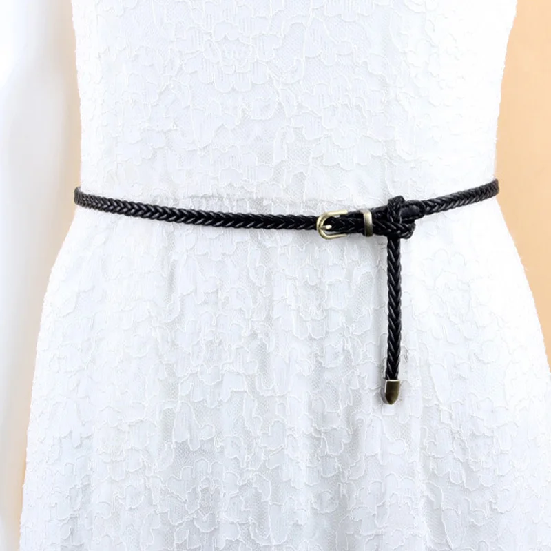 Vintage Woven Belt Women Korean Adjustable Thin Waistband Female Lady Dress Coat Decorative Colorful Waist Straps