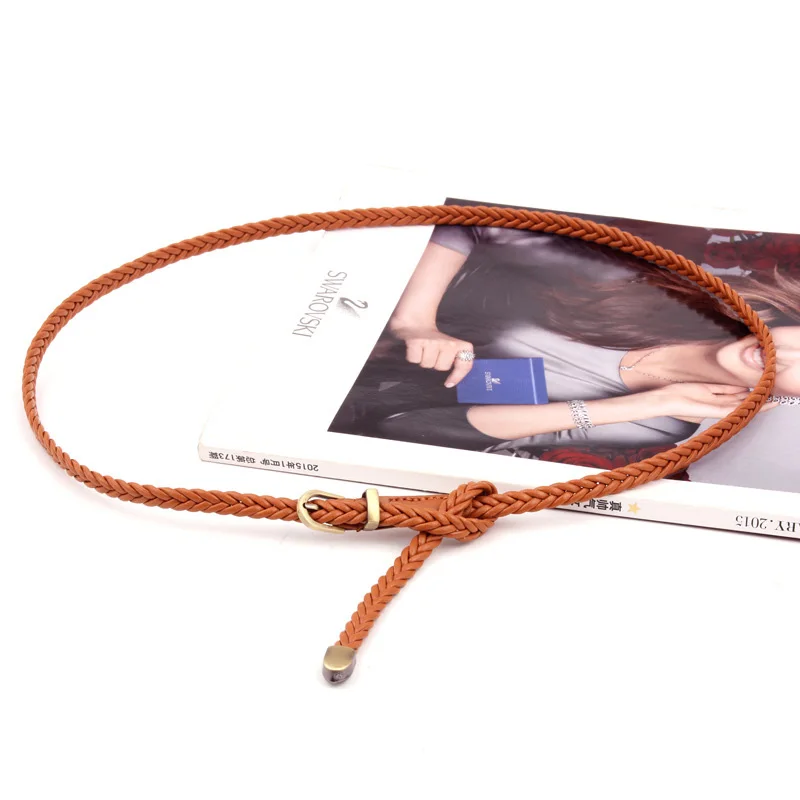 Vintage Woven Belt Women Korean Adjustable Thin Waistband Female Lady Dress Coat Decorative Colorful Waist Straps