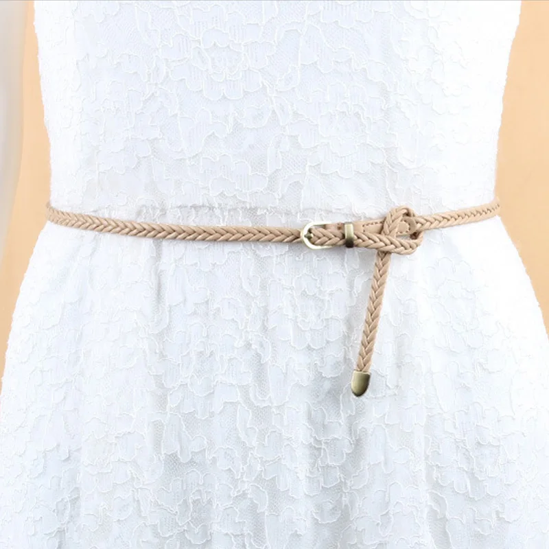 Vintage Woven Belt Women Korean Adjustable Thin Waistband Female Lady Dress Coat Decorative Colorful Waist Straps