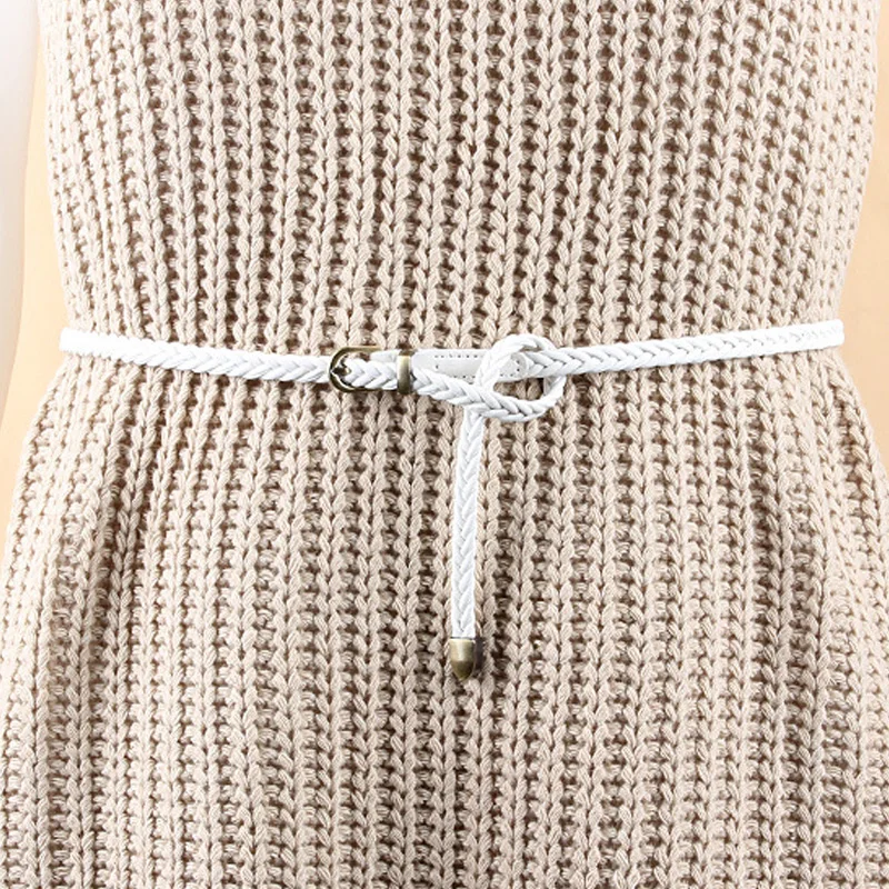 Vintage Woven Belt Women Korean Adjustable Thin Waistband Female Lady Dress Coat Decorative Colorful Waist Straps