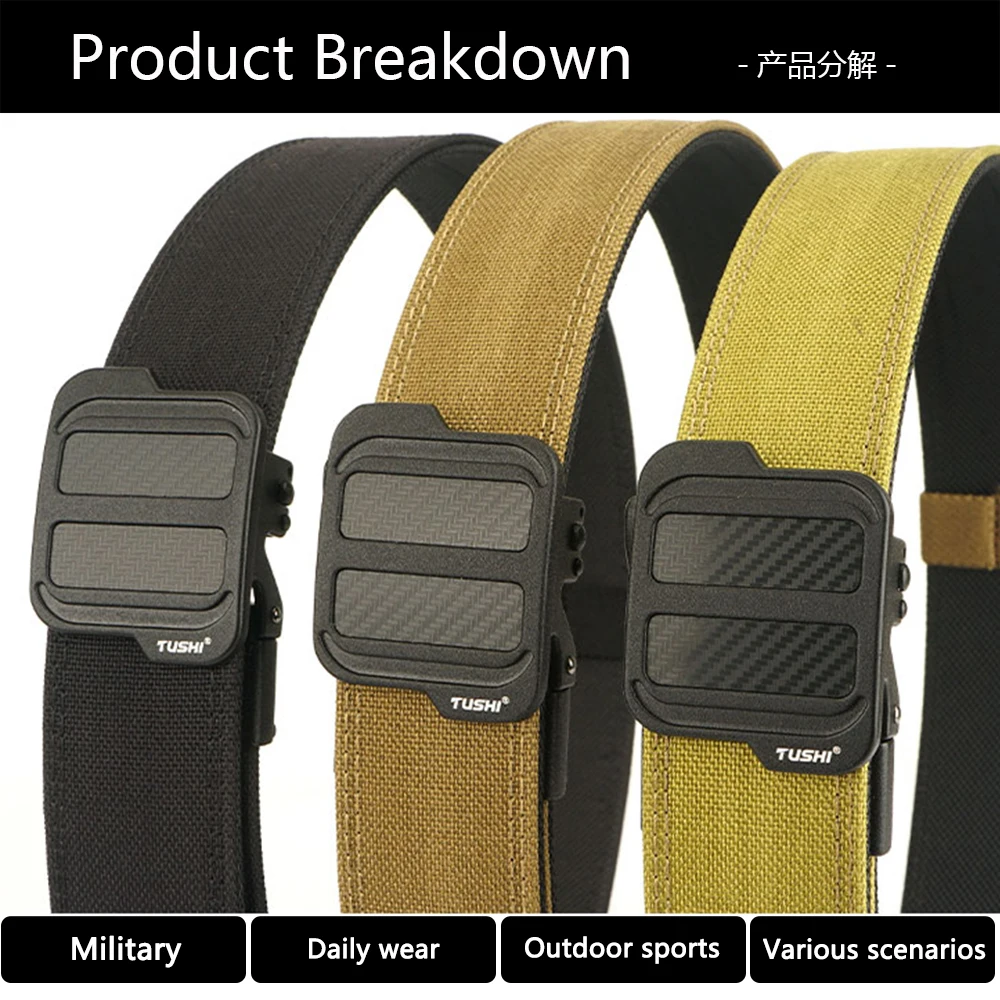 TUSHI Official Genuine New Military Tactical Belt Alloy Automatic Buckle Men's Police Duty Belt 1100D Nylon IPSC Gun Belt Male