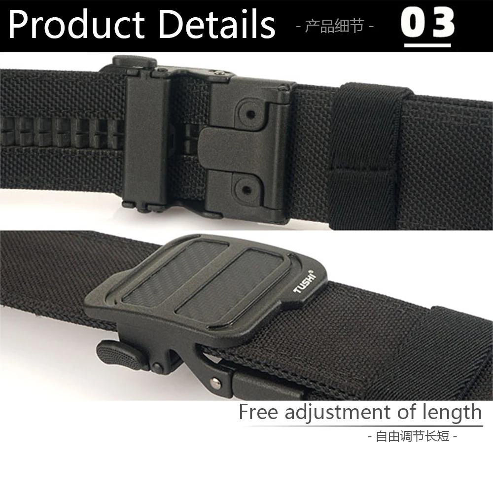TUSHI Official Genuine New Military Tactical Belt Alloy Automatic Buckle Men's Police Duty Belt 1100D Nylon IPSC Gun Belt Male