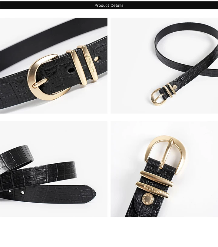BEAUTODAY Retro Belts Women Genuine Cow Split Metal Buckle Old Crease Design Adjustable Ladies Jeans Accessories Handmade 91031
