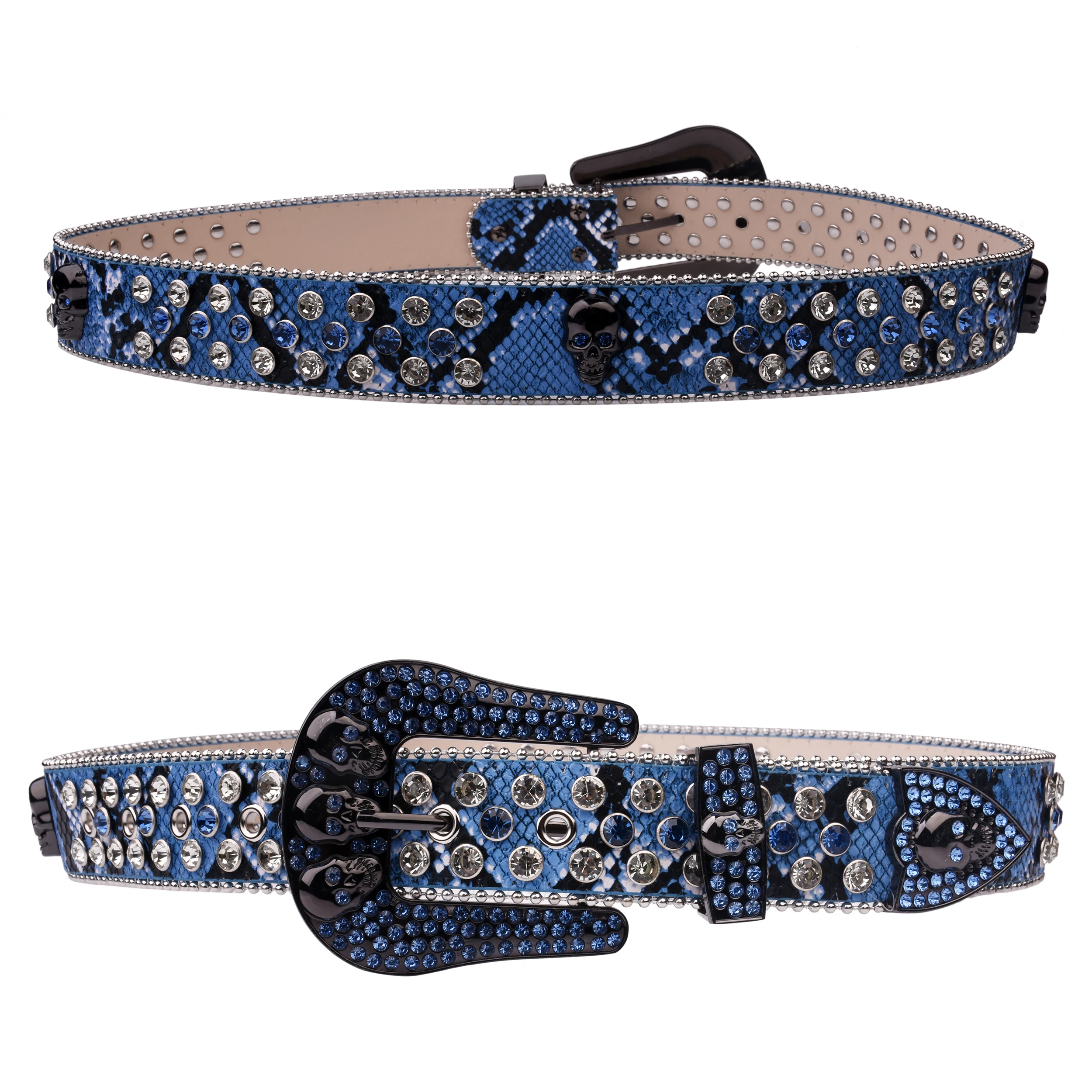 Belt Man-Made Diamond Skull Belt Ladies Western Denim Chic Metal Buckle Punk Shiny Y2K Jeans Jacket Belt