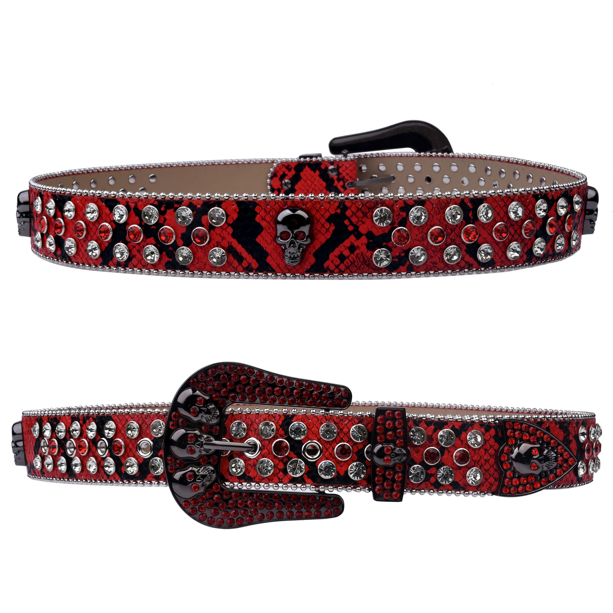 Belt Man-Made Diamond Skull Belt Ladies Western Denim Chic Metal Buckle Punk Shiny Y2K Jeans Jacket Belt