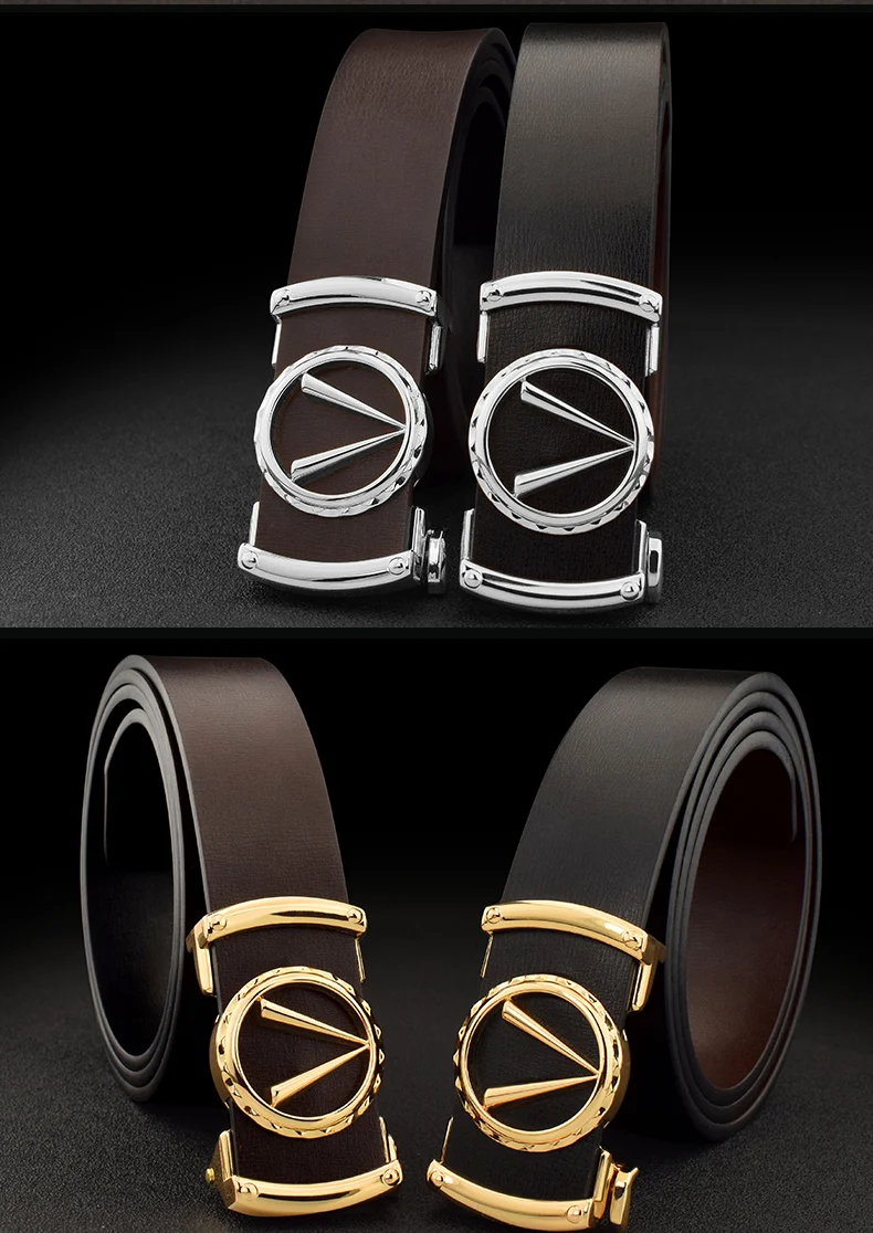 Fashion V letter Black genuine leather designer belts men HighQuality Cowskin Waist Strap Casual Automatic buckle ceinture homme