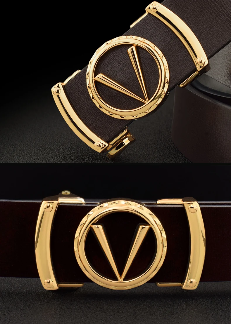 Fashion V letter Black genuine leather designer belts men HighQuality Cowskin Waist Strap Casual Automatic buckle ceinture homme