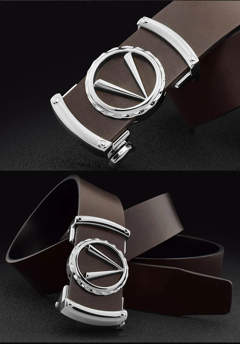 Fashion V letter Black genuine leather designer belts men HighQuality Cowskin Waist Strap Casual Automatic buckle ceinture homme
