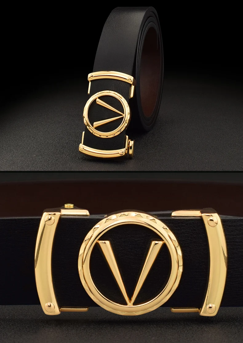 Fashion V letter Black genuine leather designer belts men HighQuality Cowskin Waist Strap Casual Automatic buckle ceinture homme