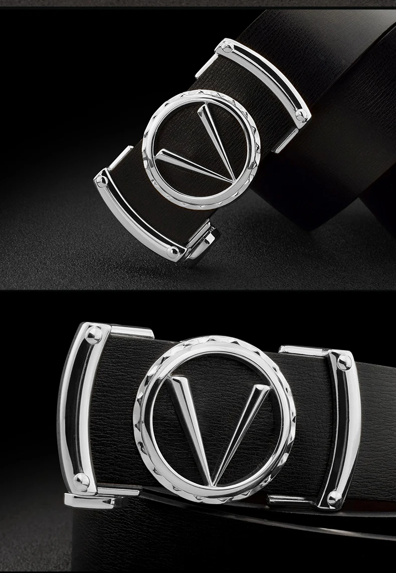 Fashion V letter Black genuine leather designer belts men HighQuality Cowskin Waist Strap Casual Automatic buckle ceinture homme