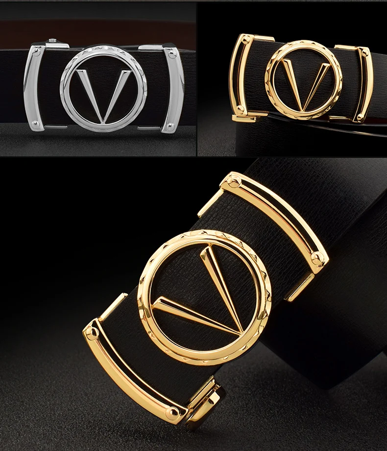 Fashion V letter Black genuine leather designer belts men HighQuality Cowskin Waist Strap Casual Automatic buckle ceinture homme