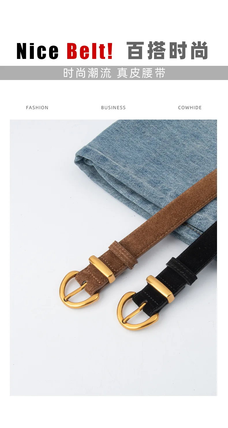Women Luxury Design Suede Leather Belt Casual Versatile Business Waist Strap Trendy Pin Buckle Waistband
