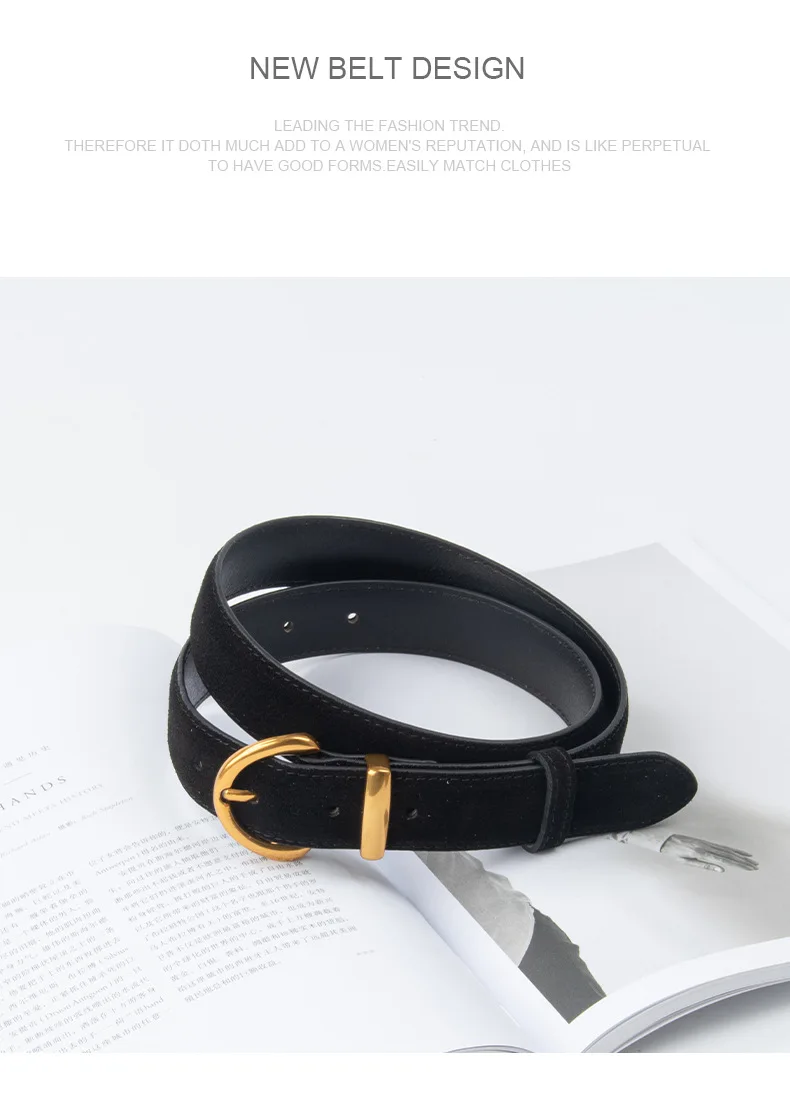 Women Luxury Design Suede Leather Belt Casual Versatile Business Waist Strap Trendy Pin Buckle Waistband