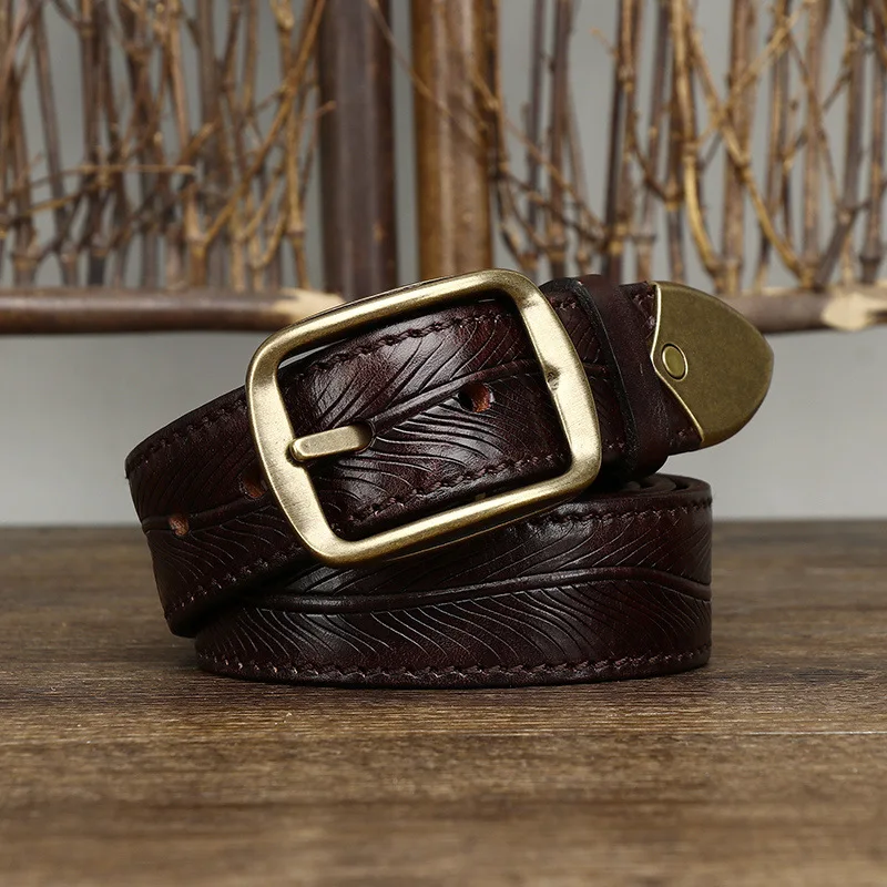 3.8CM Wide Men's Genuine Leather Cowhide Copper Buckle Casual Retro Fashion Belt Men Waistband Male Luxury Strap Cintos