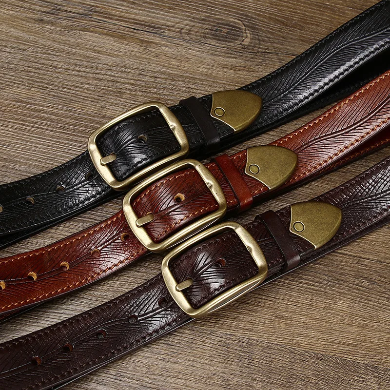 3.8CM Wide Men's Genuine Leather Cowhide Copper Buckle Casual Retro Fashion Belt Men Waistband Male Luxury Strap Cintos
