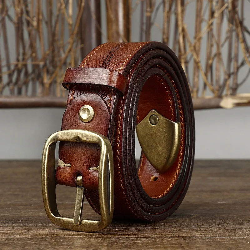 3.8CM Wide Men's Genuine Leather Cowhide Copper Buckle Casual Retro Fashion Belt Men Waistband Male Luxury Strap Cintos