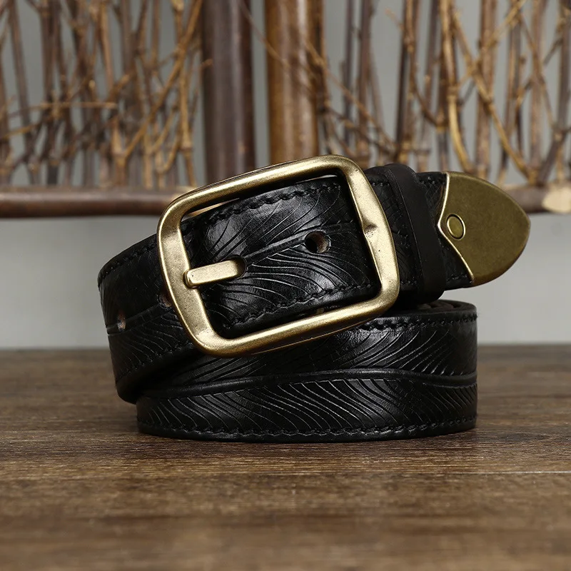 3.8CM Wide Men's Genuine Leather Cowhide Copper Buckle Casual Retro Fashion Belt Men Waistband Male Luxury Strap Cintos