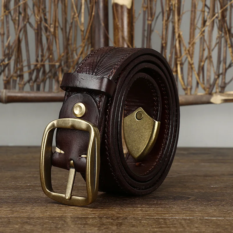 3.8CM Wide Men's Genuine Leather Cowhide Copper Buckle Casual Retro Fashion Belt Men Waistband Male Luxury Strap Cintos