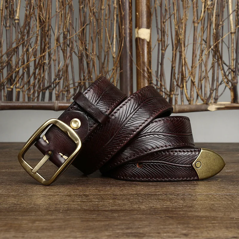 3.8CM Wide Men's Genuine Leather Cowhide Copper Buckle Casual Retro Fashion Belt Men Waistband Male Luxury Strap Cintos