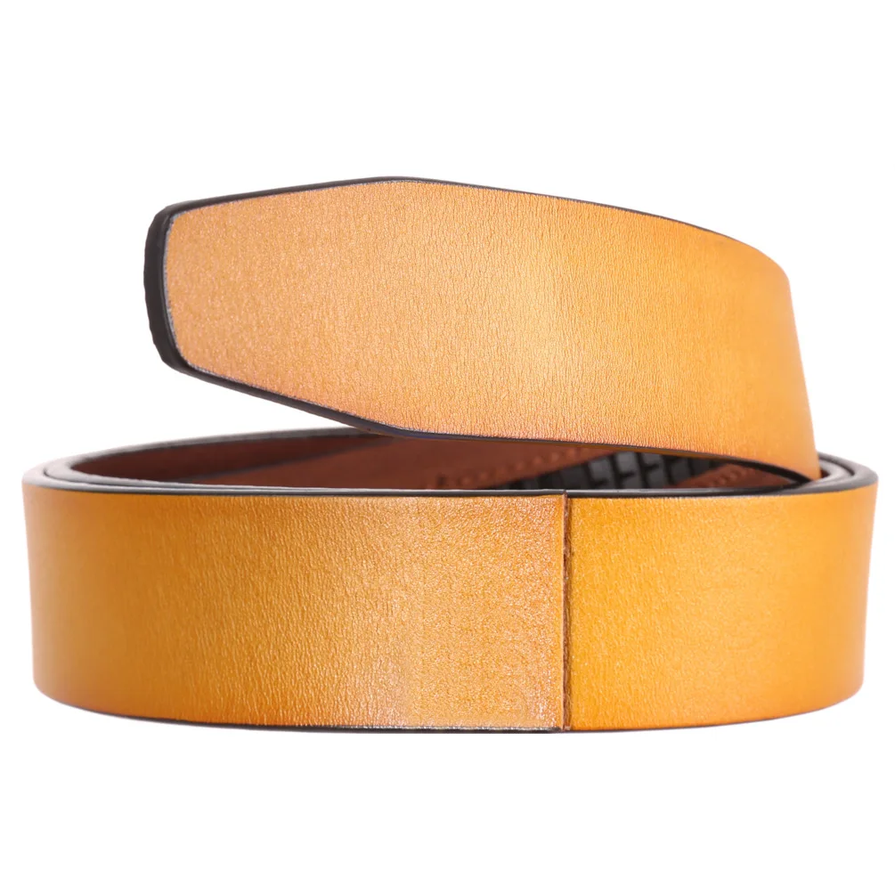 3.5cm Wide Luxury Brand No Buckle Cowhide Leather Ratchet Belt Men Without Buckle Holeless Mens Automatic Genuine Leather Belts