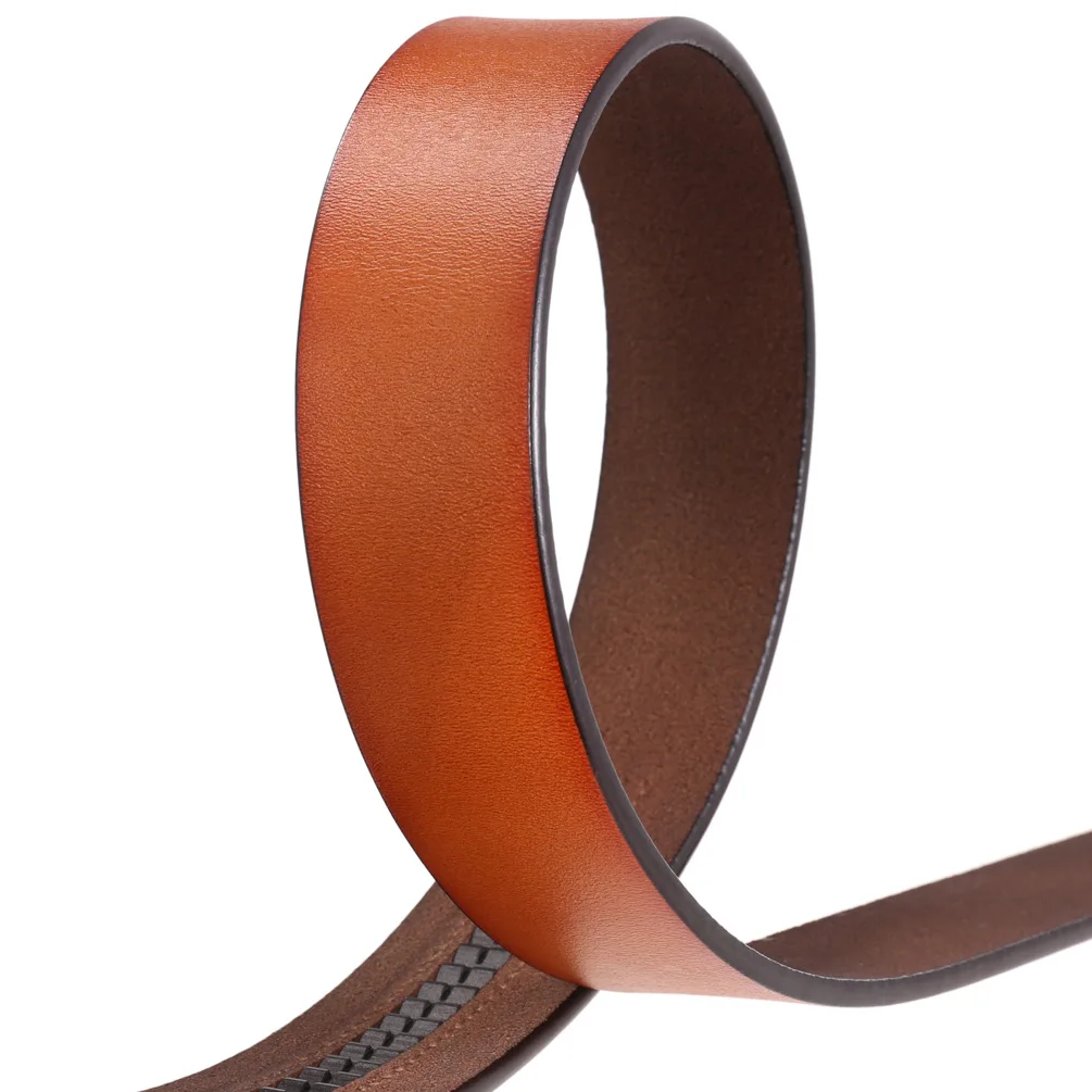 3.5cm Wide Luxury Brand No Buckle Cowhide Leather Ratchet Belt Men Without Buckle Holeless Mens Automatic Genuine Leather Belts