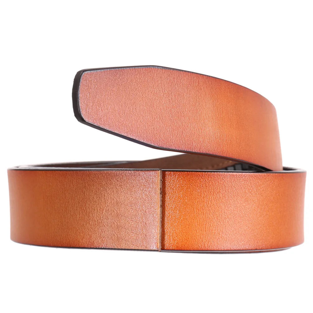 3.5cm Wide Luxury Brand No Buckle Cowhide Leather Ratchet Belt Men Without Buckle Holeless Mens Automatic Genuine Leather Belts