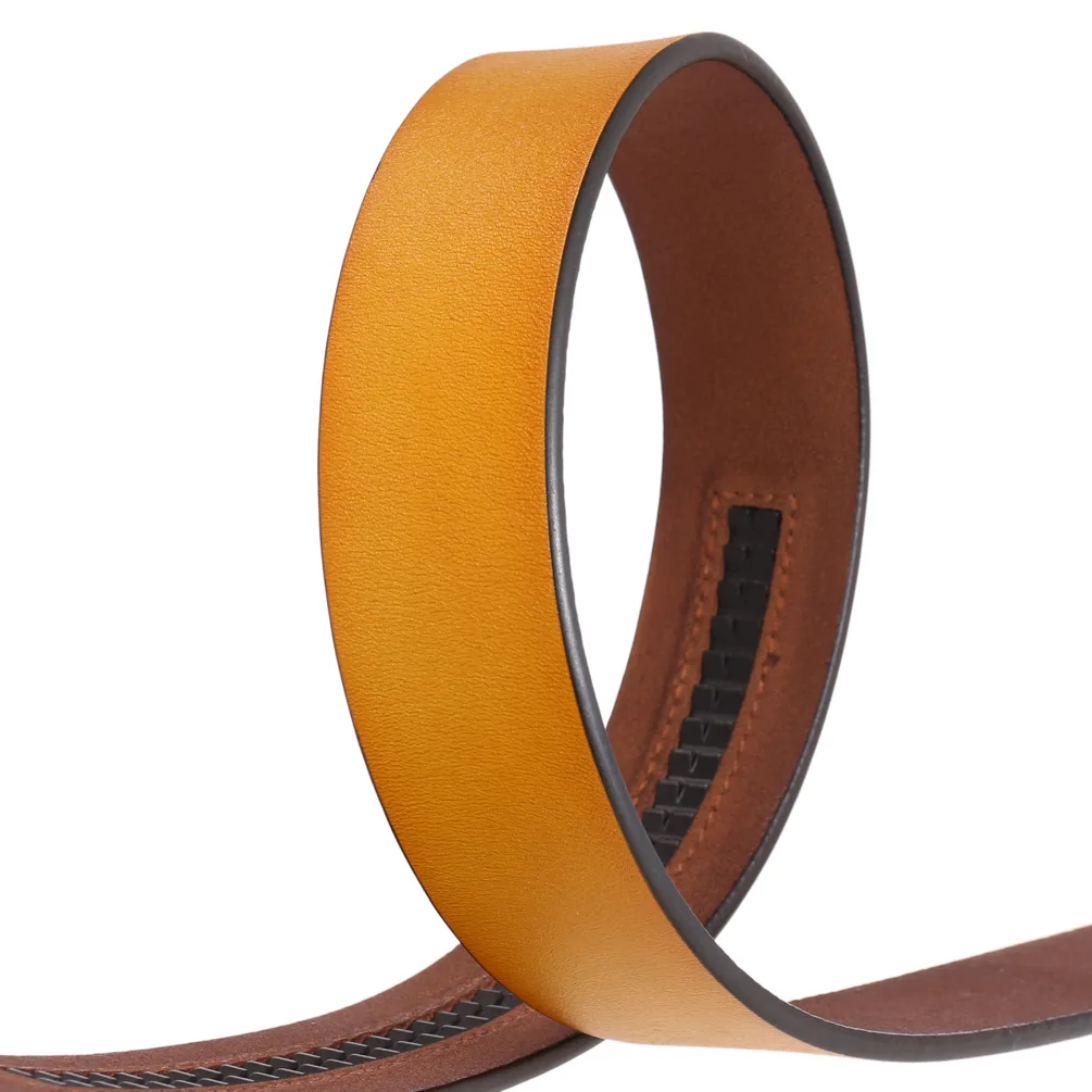 3.5cm Wide Luxury Brand No Buckle Cowhide Leather Ratchet Belt Men Without Buckle Holeless Mens Automatic Genuine Leather Belts