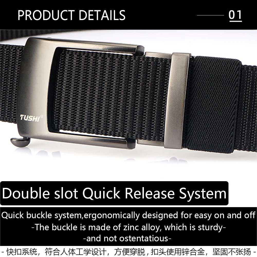 TUSHI Nylon Automatic Buckle Belt Outdoor Tooling Jeans Solid Color Canvas Waistband High Quality Casual Tactical Belt for Men