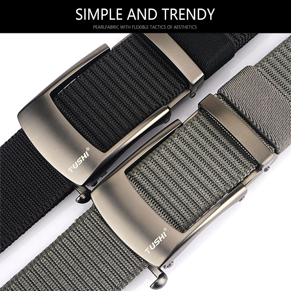 TUSHI Nylon Automatic Buckle Belt Outdoor Tooling Jeans Solid Color Canvas Waistband High Quality Casual Tactical Belt for Men