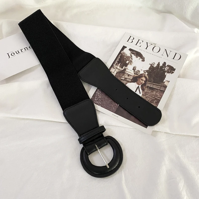 New Black Elastic Waistband For Women Retro Wild Pin Buckle Slim Body Waist Belt Coat Dress Decorative Girdles Strap Cummerbund
