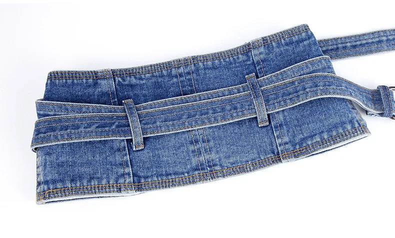 Denim color shapewear women Gothic steamppunk waist cinchr Bustiers Black nickel buckel Pin Slide buckel Belts for ladies Girdle