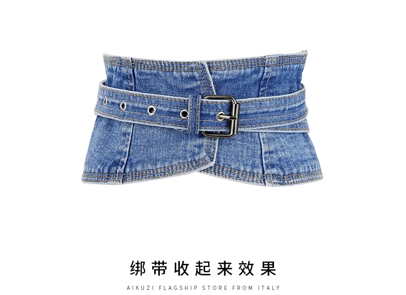 Denim color shapewear women Gothic steamppunk waist cinchr Bustiers Black nickel buckel Pin Slide buckel Belts for ladies Girdle