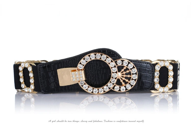 Women's Waist Belt, Women's Decorative Belt Fashionable Elastic Women's Diamond Inlay, Elastic Waistband, Widened Waist Belt