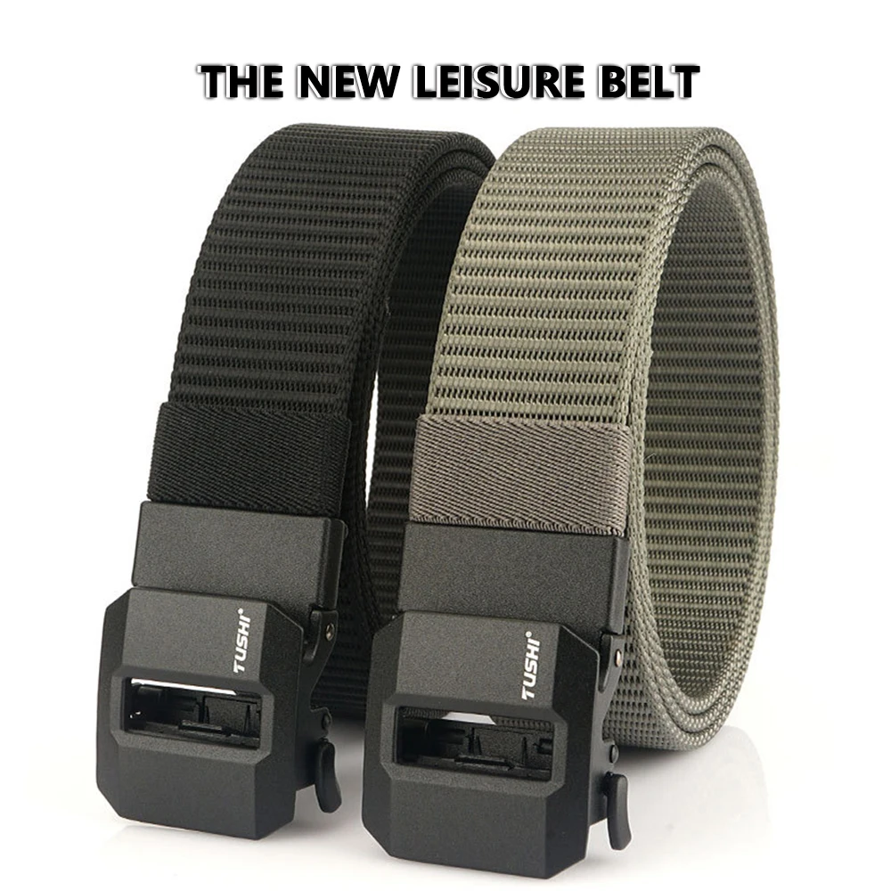 TUSHI New Fashion Men's Belt Designer Belts Alloy Automatic Buckle Canvas Belt Sports Belt Large Size 120-150cm Automatic Belt