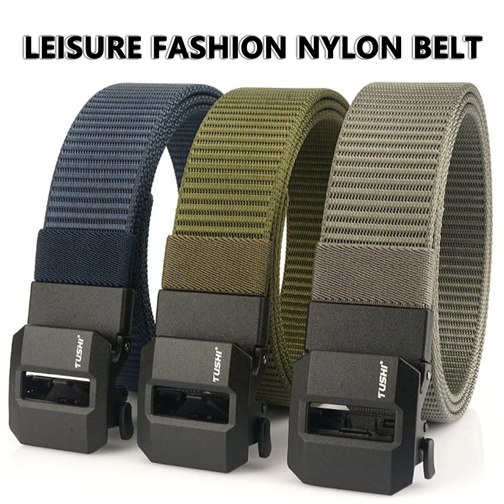 TUSHI New Fashion Men's Belt Designer Belts Alloy Automatic Buckle Canvas Belt Sports Belt Large Size 120-150cm Automatic Belt