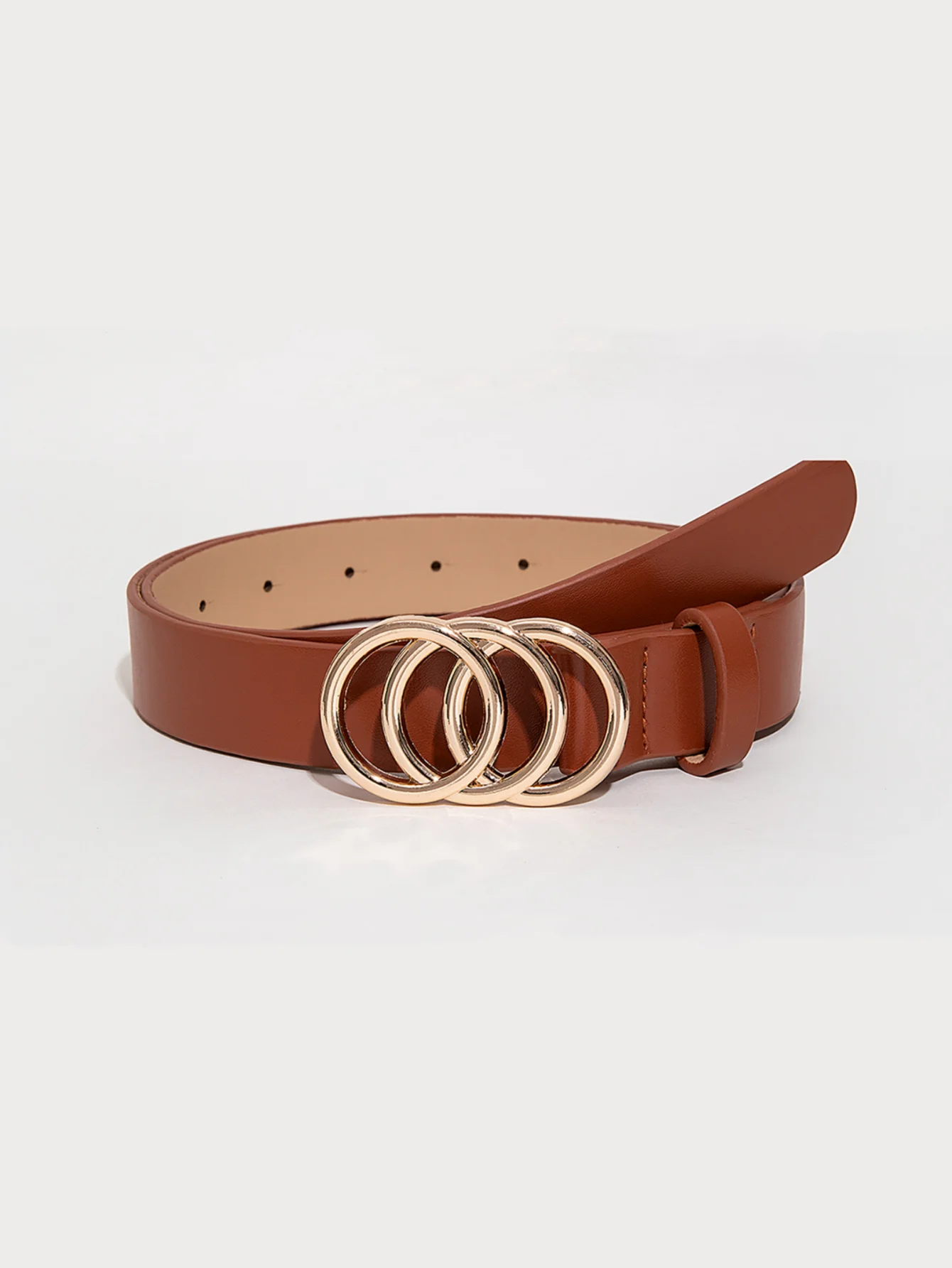 1pc women's light luxury casual multi-color three-circle metal buckle belt for jeans, a versatile decorative belt