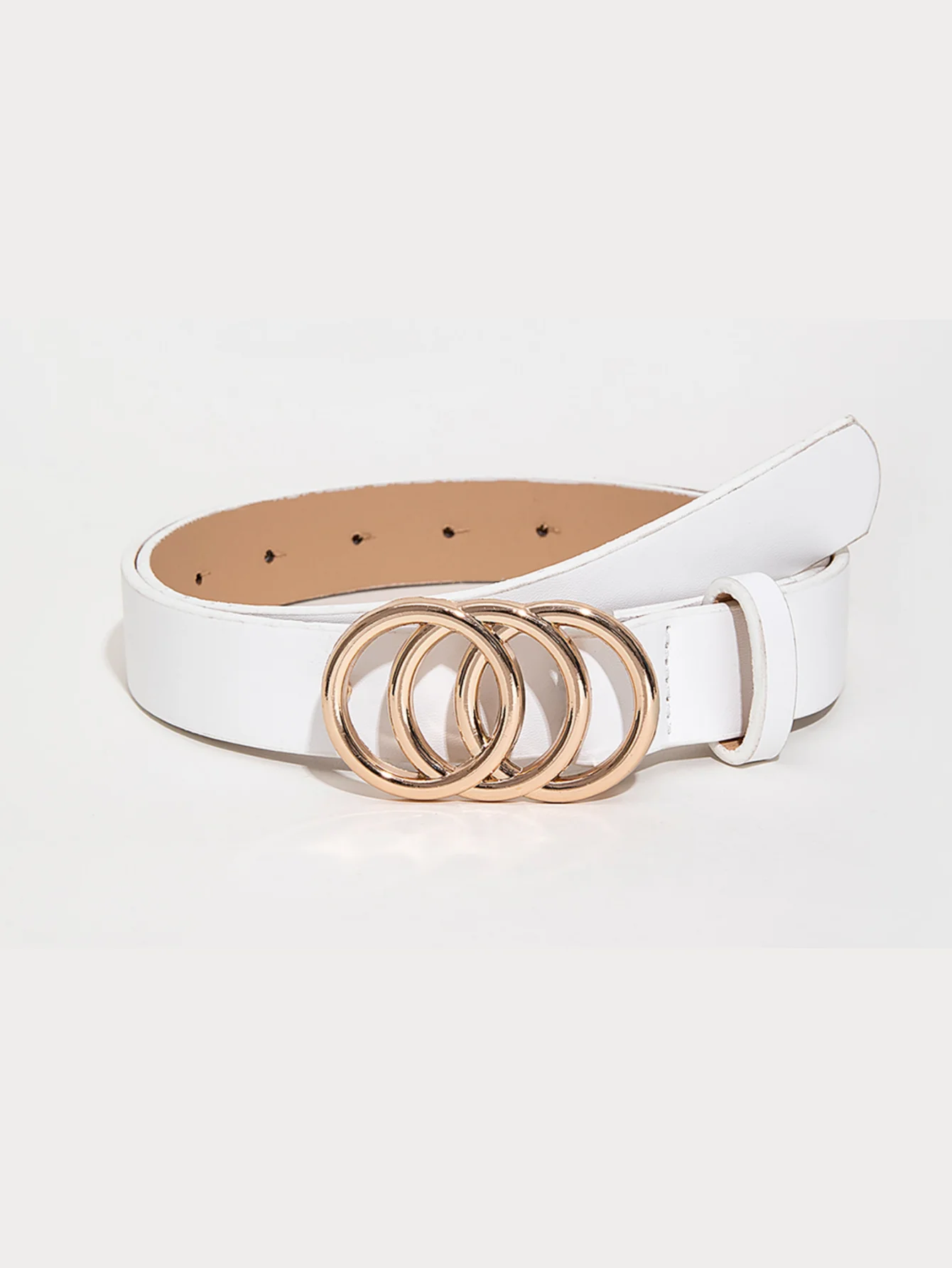 1pc women's light luxury casual multi-color three-circle metal buckle belt for jeans, a versatile decorative belt