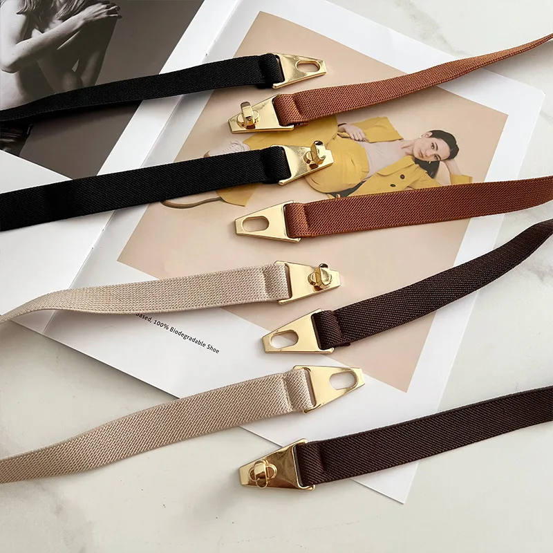 Fashion Gold Metal Knob Buckle Stretch Belt Women Thin Solid Color Slim Body Waist Belts Lady Coat Dress Shirt Skinny Waistband