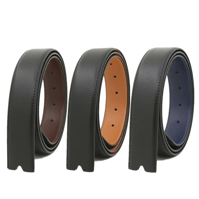 3.3 cm Board Buckle Pin Buckle Belt Strip, Belt Body, Buckle-Free White and Blue-Gray Genuine Leather Perforated Belt