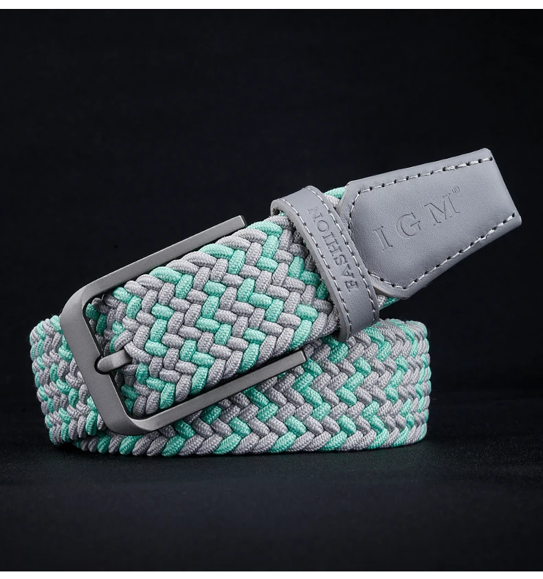 Men fashion all metal needle buckle canvas elastic elastic jeans braided belt