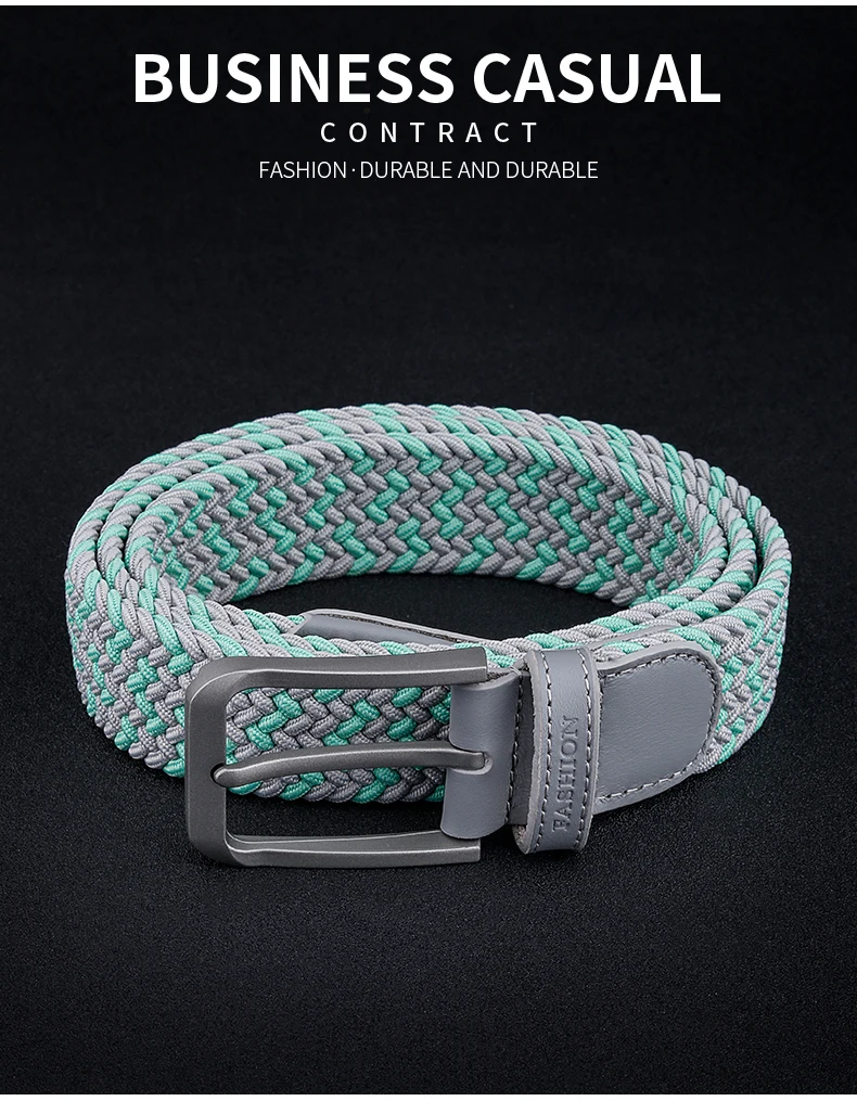 Men fashion all metal needle buckle canvas elastic elastic jeans braided belt